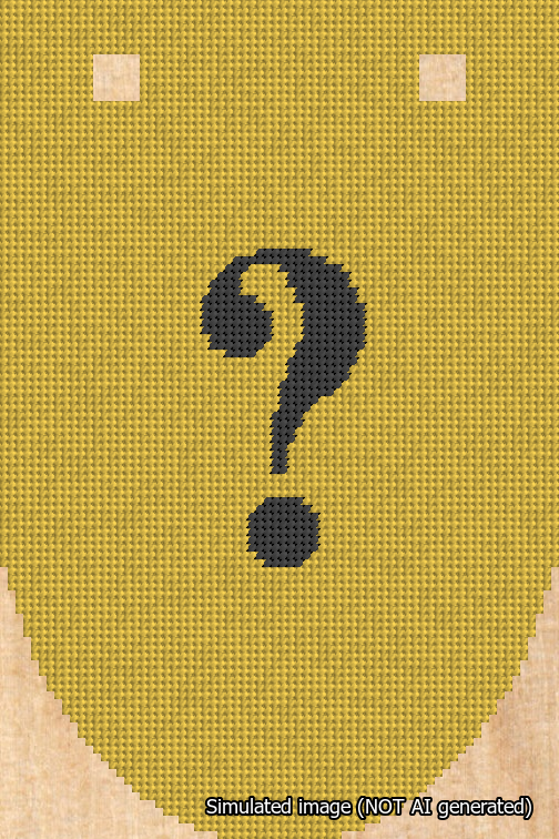 A simulated image of the stitched needlepoint design: Banner 18m Rounded Question Black on Yellow. Not A.I. generated.