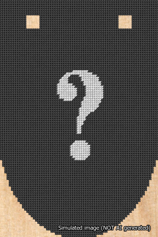 A simulated image of the stitched needlepoint design: Banner 18m Rounded Question White on Black. Not A.I. generated.