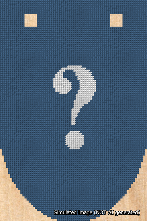 A simulated image of the stitched needlepoint design: Banner 18m Rounded Question White on Blue. Not A.I. generated.