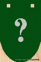 A simulated image of the stitched needlepoint design: Banner 18m Rounded Question White on Green. Not A.I. generated.