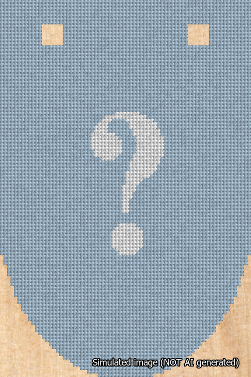 A simulated image of the stitched needlepoint design: Banner 18m Rounded Question White on Light Blue. Not A.I. generated.