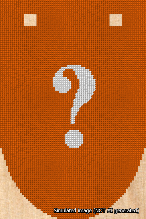 A simulated image of the stitched needlepoint design: Banner 18m Rounded Question White on Orange. Not A.I. generated.