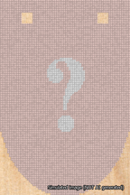 A simulated image of the stitched needlepoint design: Banner 18m Rounded Question White on Pink. Not A.I. generated.