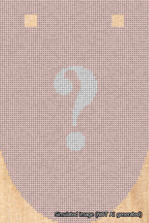 A simulated image of the stitched needlepoint design: Banner 18m Rounded Question White on Pink. Not A.I. generated.