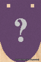 A simulated image of the stitched needlepoint design: Banner 18m Rounded Question White on Purple. Not A.I. generated.