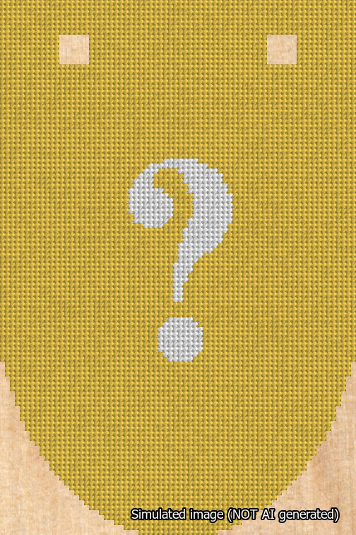 A simulated image of the stitched needlepoint design: Banner 18m Rounded Question White on Yellow. Not A.I. generated.