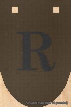 A simulated image of the stitched needlepoint design: Banner 18m Rounded R Black on Brown. Not A.I. generated.