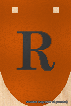 A simulated image of the stitched needlepoint design: Banner 18m Rounded R Black on Orange. Not A.I. generated.