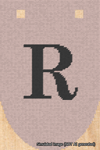 A simulated image of the stitched needlepoint design: Banner 18m Rounded R Black on Pink. Not A.I. generated.