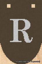 A simulated image of the stitched needlepoint design: Banner 18m Rounded R White on Brown. Not A.I. generated.