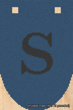 A simulated image of the stitched needlepoint design: Banner 18m Rounded S Black on Blue. Not A.I. generated.