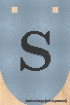 A simulated image of the stitched needlepoint design: Banner 18m Rounded S Black on Light Blue. Not A.I. generated.