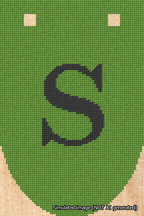 A simulated image of the stitched needlepoint design: Banner 18m Rounded S Black on Light Green. Not A.I. generated.