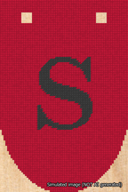 A simulated image of the stitched needlepoint design: Banner 18m Rounded S Black on Red. Not A.I. generated.