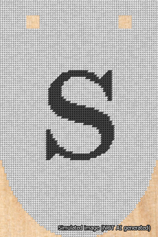 A simulated image of the stitched needlepoint design: Banner 18m Rounded S Black on White. Not A.I. generated.