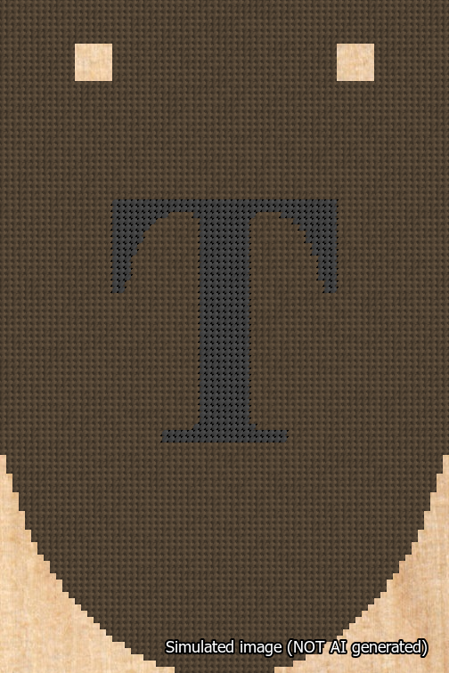 A simulated image of the stitched needlepoint design: Banner 18m Rounded T Black on Brown. Not A.I. generated.