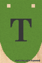 A simulated image of the stitched needlepoint design: Banner 18m Rounded T Black on Light Green. Not A.I. generated.