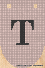 A simulated image of the stitched needlepoint design: Banner 18m Rounded T Black on Pink. Not A.I. generated.