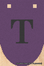 A simulated image of the stitched needlepoint design: Banner 18m Rounded T Black on Purple. Not A.I. generated.