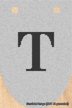 A simulated image of the stitched needlepoint design: Banner 18m Rounded T Black on White. Not A.I. generated.