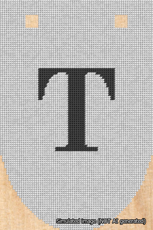 A simulated image of the stitched needlepoint design: Banner 18m Rounded T Black on White. Not A.I. generated.