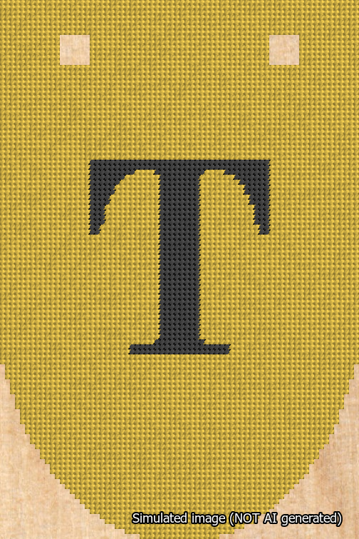 A simulated image of the stitched needlepoint design: Banner 18m Rounded T Black on Yellow. Not A.I. generated.