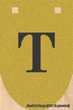 A simulated image of the stitched needlepoint design: Banner 18m Rounded T Black on Yellow. Not A.I. generated.