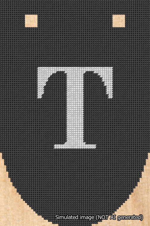 A simulated image of the stitched needlepoint design: Banner 18m Rounded T White on Black. Not A.I. generated.