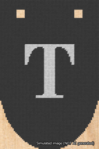A simulated image of the stitched needlepoint design: Banner 18m Rounded T White on Black. Not A.I. generated.