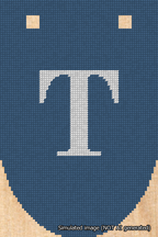 A simulated image of the stitched needlepoint design: Banner 18m Rounded T White on Blue. Not A.I. generated.