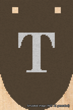 A simulated image of the stitched needlepoint design: Banner 18m Rounded T White on Brown. Not A.I. generated.
