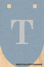 A simulated image of the stitched needlepoint design: Banner 18m Rounded T White on Light Blue. Not A.I. generated.