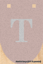 A simulated image of the stitched needlepoint design: Banner 18m Rounded T White on Pink. Not A.I. generated.