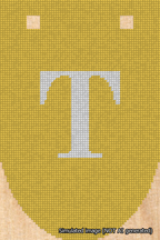 A simulated image of the stitched needlepoint design: Banner 18m Rounded T White on Yellow. Not A.I. generated.