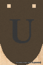 A simulated image of the stitched needlepoint design: Banner 18m Rounded U Black on Brown. Not A.I. generated.