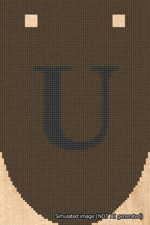 A simulated image of the stitched needlepoint design: Banner 18m Rounded U Black on Brown. Not A.I. generated.