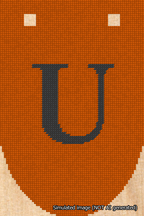 A simulated image of the stitched needlepoint design: Banner 18m Rounded U Black on Orange. Not A.I. generated.
