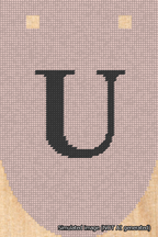 A simulated image of the stitched needlepoint design: Banner 18m Rounded U Black on Pink. Not A.I. generated.