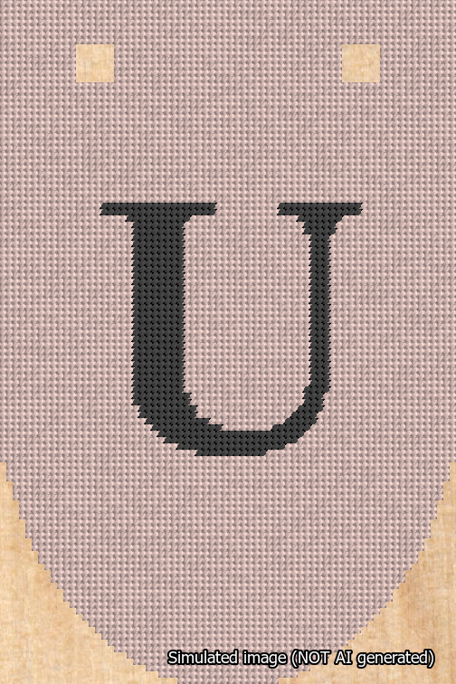 A simulated image of the stitched needlepoint design: Banner 18m Rounded U Black on Pink. Not A.I. generated.