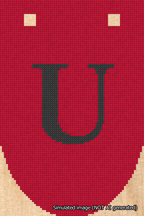 A simulated image of the stitched needlepoint design: Banner 18m Rounded U Black on Red. Not A.I. generated.