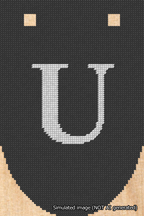 A simulated image of the stitched needlepoint design: Banner 18m Rounded U White on Black. Not A.I. generated.