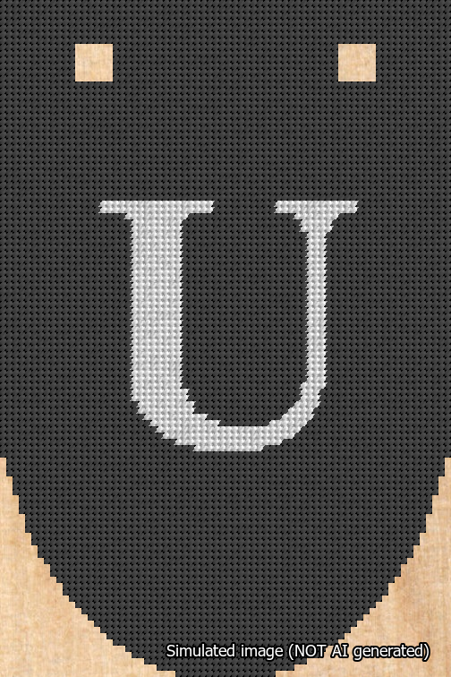 A simulated image of the stitched needlepoint design: Banner 18m Rounded U White on Black. Not A.I. generated.