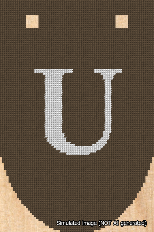 A simulated image of the stitched needlepoint design: Banner 18m Rounded U White on Brown. Not A.I. generated.