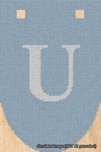 A simulated image of the stitched needlepoint design: Banner 18m Rounded U White on Light Blue. Not A.I. generated.