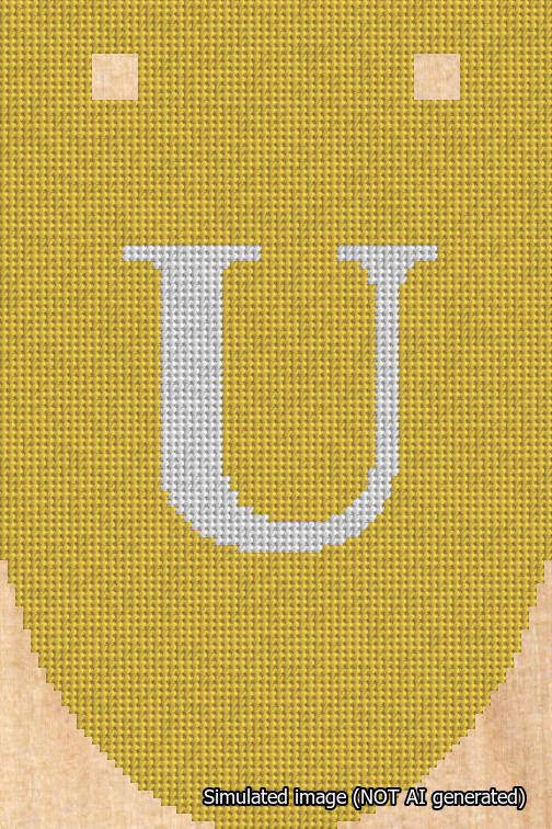 A simulated image of the stitched needlepoint design: Banner 18m Rounded U White on Yellow. Not A.I. generated.