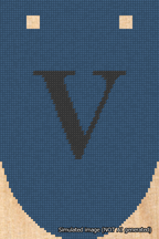 A simulated image of the stitched needlepoint design: Banner 18m Rounded V Black on Blue. Not A.I. generated.