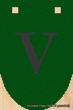 A simulated image of the stitched needlepoint design: Banner 18m Rounded V Black on Green. Not A.I. generated.