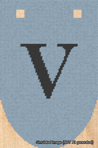 A simulated image of the stitched needlepoint design: Banner 18m Rounded V Black on Light Blue. Not A.I. generated.