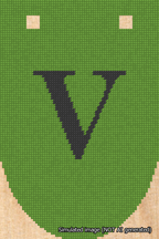 A simulated image of the stitched needlepoint design: Banner 18m Rounded V Black on Light Green. Not A.I. generated.