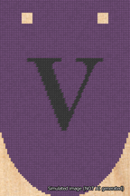 A simulated image of the stitched needlepoint design: Banner 18m Rounded V Black on Purple. Not A.I. generated.